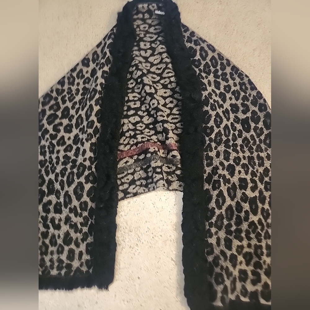 Kimberly.c Luxury faux fur trim cape shawl Gray black WRed Green Stripe ONE SIZE
